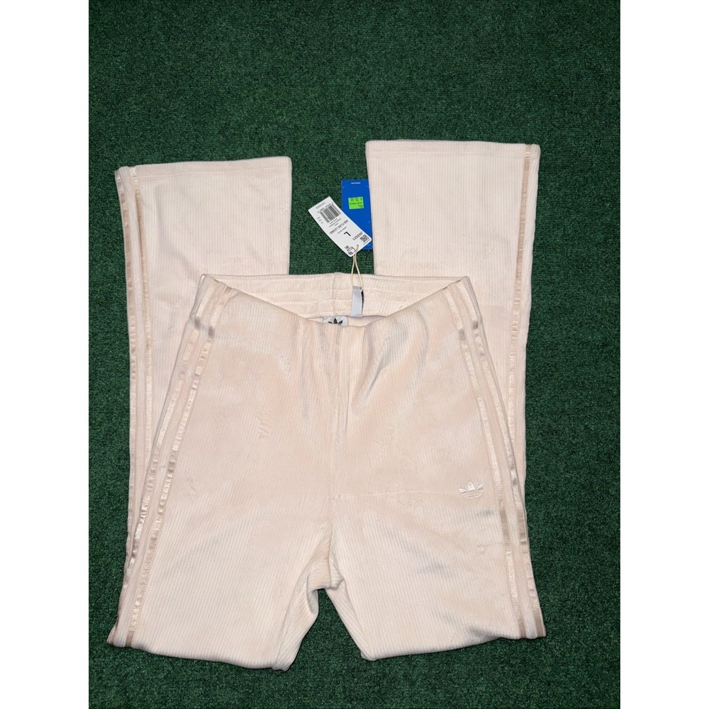 Adidas Rib Flared Legging Pants Women's Size Large Pink 3 Stripes Pants009